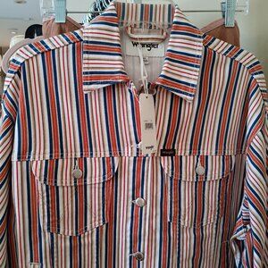 NWT Wrangler Modern Stripe All American Denim Jacket